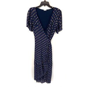 Anthropologie En Crème Womens True Wrap Dress Size Medium Blue Metallic